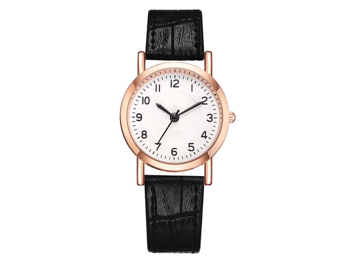 Reloj De Pulsera Analógico Sencillo De Cuarzo Con Correa De Cuero Sintético Negro.
