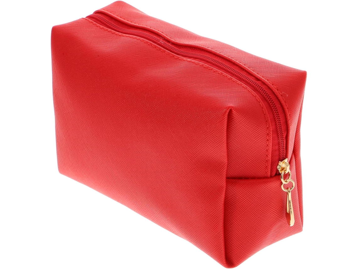 Nécessaire Portátil Para Maquiagem, Em Couro Pu Vermelho Com Costura Brilhante.