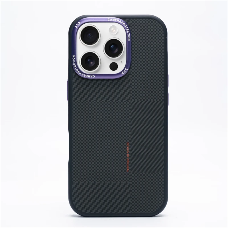 (morado, Iphone 14 Pro) Funda Para Teléfono Con Textura De Fibra De Carbono, Compatible Con Carga Inalámbrica Magnética, Protege La Cámara.