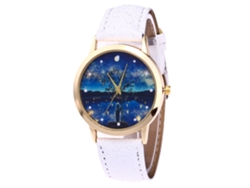 Reloj De Pulsera De Cuarzo Con Correa De Piel Sintética, Estilo Sencillo, Unisex, Blanco.