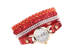 Reloj De Pulsera De Moda Para Mujer En Piel Sintética Con Pedrería Y Correa Tejida, Movimiento De Cuarzo (rojo)