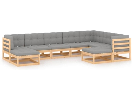Conjunto 9 de muebles de jardín VIDAXL y cojines madera maciza pino