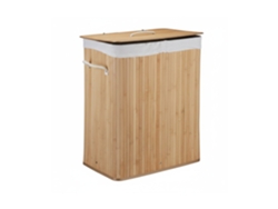Relaxdays Cesto Ropa Sucia Con Tapa Y 2 Compartimentos, Cubo Colada Plegable, Canasta, Bambú, 95 L, Natural