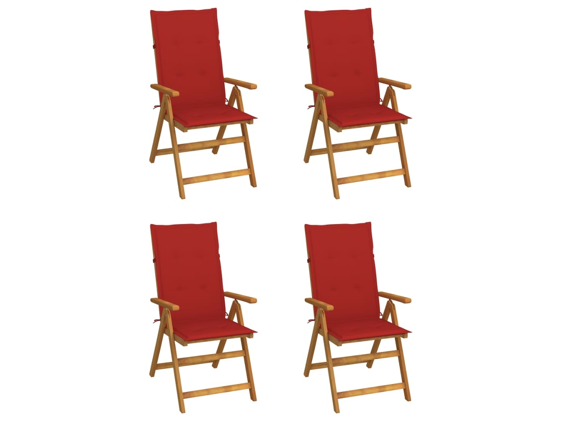 Juego de 4 Tumbonas Sillas de jardín reclinables Muebles para patio madera maciza acacia cojines