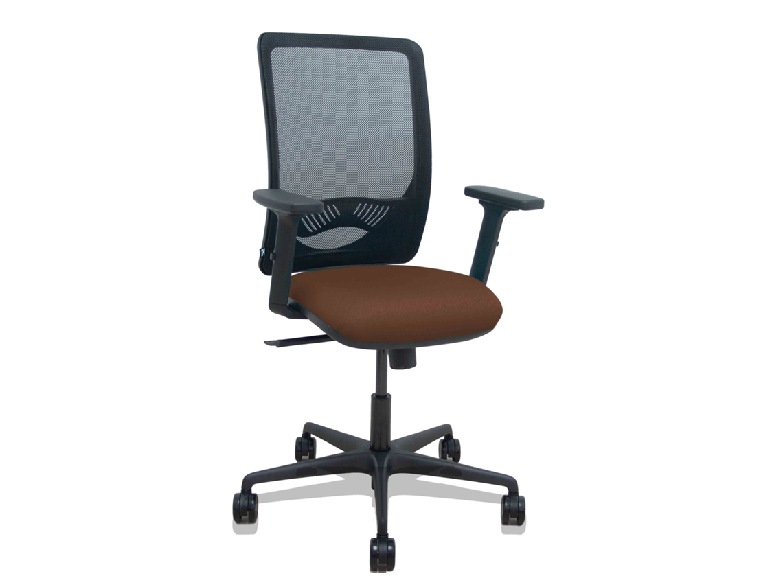 Silla De Oficina Zulema Con Mecanismo Sincro Tapizada Con Tela Color Marrón Oscuro Y Malla Color Negro