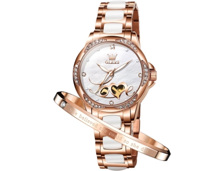 VEANXIN Reloj mecánico automático para mujer Diseño hueco en oro rosa(Oro rosa/Blanco)