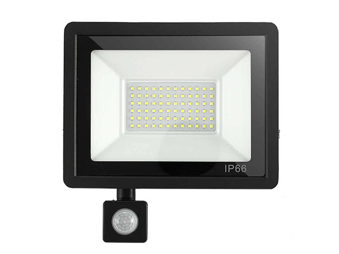 Refletor LED BJ 50W com sensor de movimento, IP66 à prova d'água, 6500K para jardim externo.