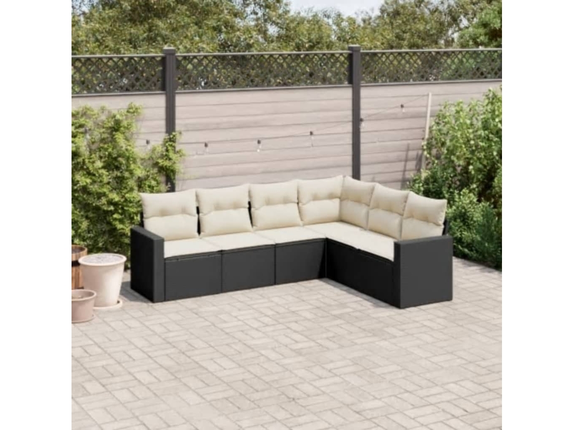 Conjunto de sofá de jardín de 6 piezas con cojines, mimbre sintético negro, DKD Home Decor