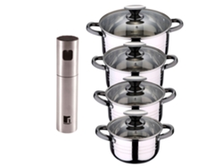 Batería De Cocina Ø16ø18ø20ø24 Cm De Acero Inoxidable Dina San Ignacior (8 Piezas) Con Pulverizador