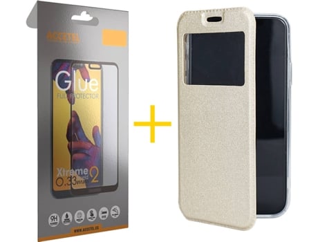 Carcasa + Protector de Pantalla para Samsung Galaxy S22 Plus 5G ACCETEL Dorado