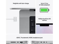 Macbook Pro APPLE MK1F3Y/A Plata (16'' - Apple M1 Pro - RAM: 16 GB - 1 TB SSD - GPU 16-Core) — macOS Monterey