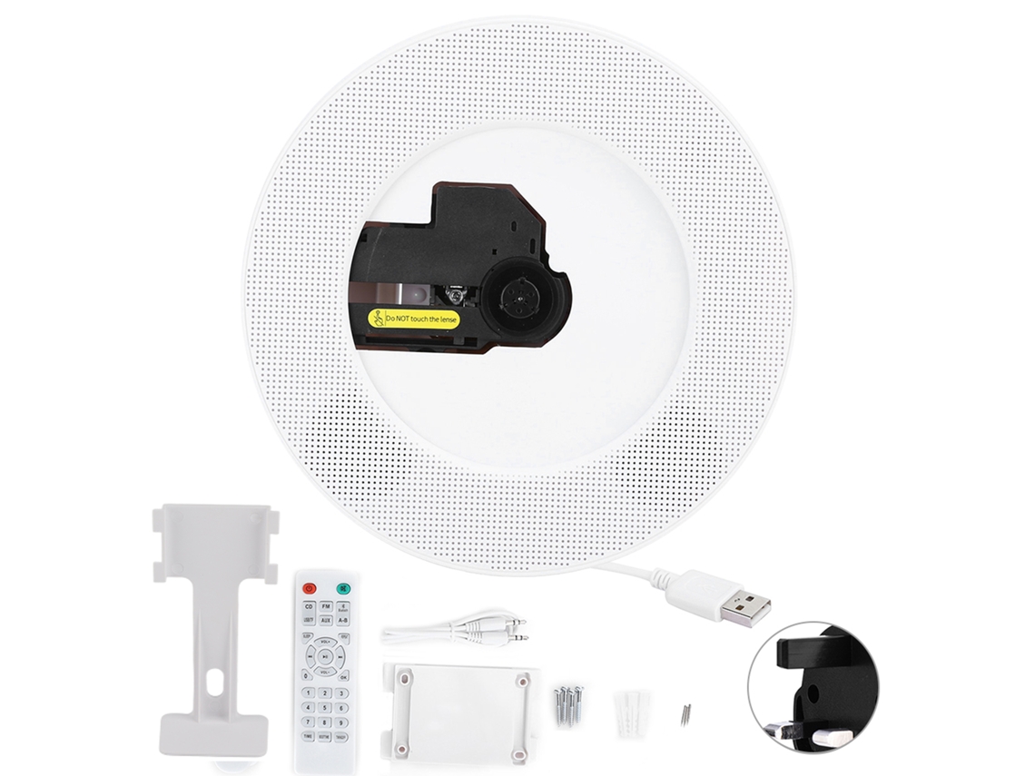 Reproductor De Cd De Pared Con Bluetooth, Mando A Distancia, Altavoz, Usb, Radio Fm, Entrada Aux Y Enchufe Británico.