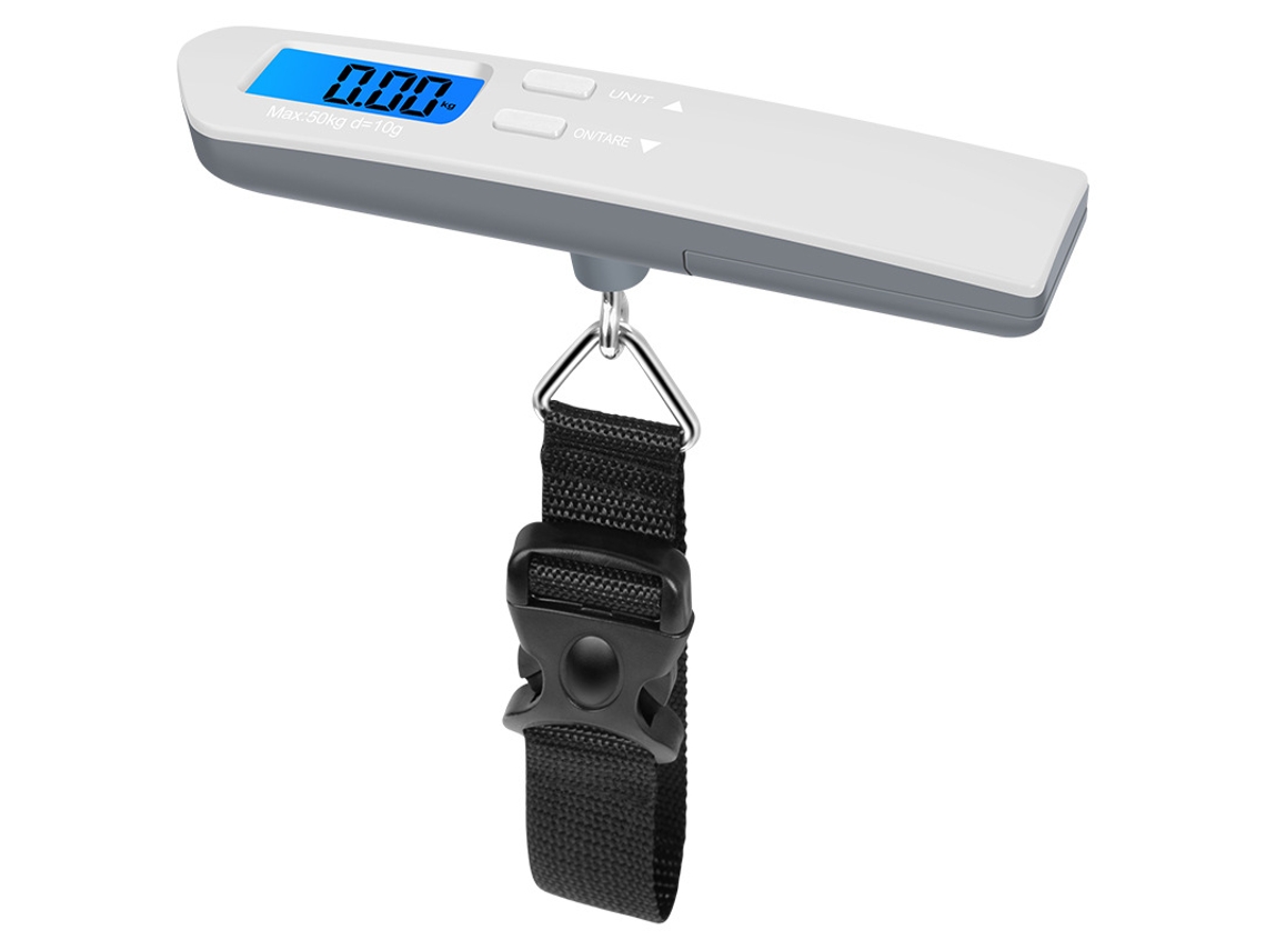 Báscula digital azul grisácea, báscula portátil para equipaje, construcción de plástico duradero, Tommy01