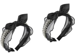 Faixa De Cabelo Larga De Duas Peças Com Laço E Renda Feita À Mão Na Cor Preta - Acessório Elegante