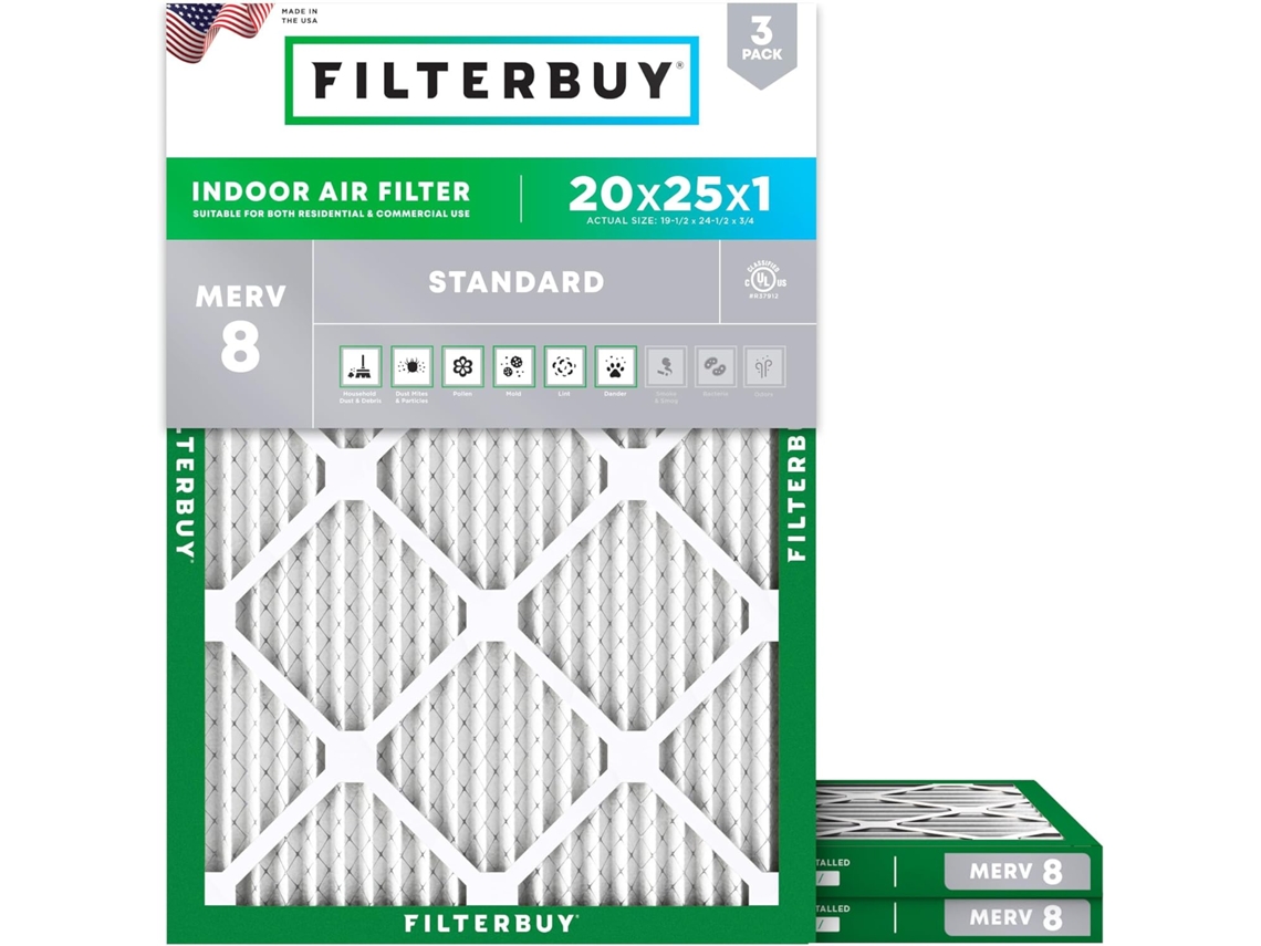 Paquete De 3 Filtros De Aire Plisados Merv 8 Para Calderas De Climatización (20 X 25 X 1 Cm, Color Plata)