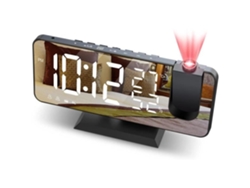 Reloj Despertador Digital, Proyector de Techo, Radio FM, Despertador, Proyección de 180°, Reloj Digital con Pantalla de Espejo de 7 LED, Puerto de Carga