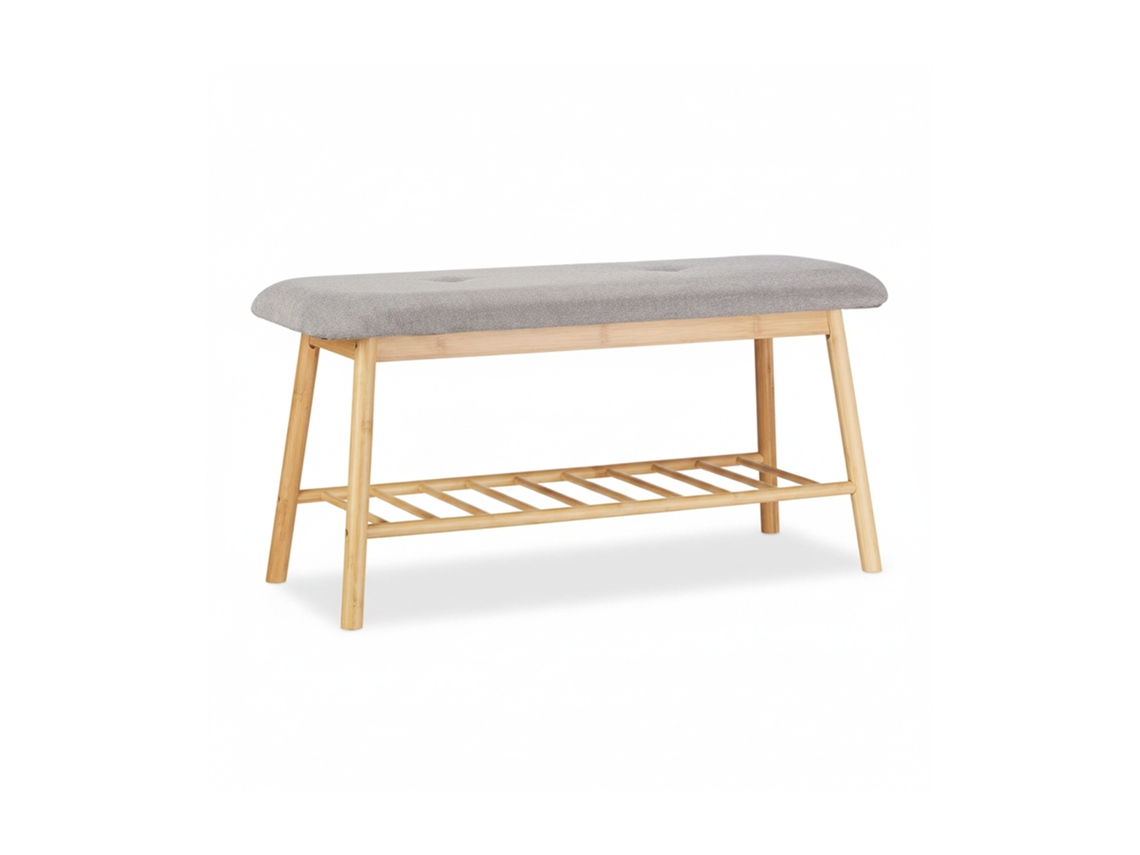Relaxdays Banco Zapatero Moderno, Bambú, Gris-beige, 44 X 90 X 34 Cm