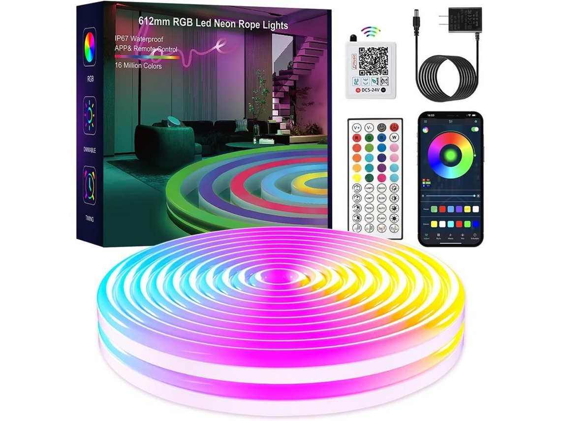 Luces De Neón Led Rgb De 4,8 M, Control Por Aplicación/remoto, Sincronización Con Música, Ip67, Recortables.
