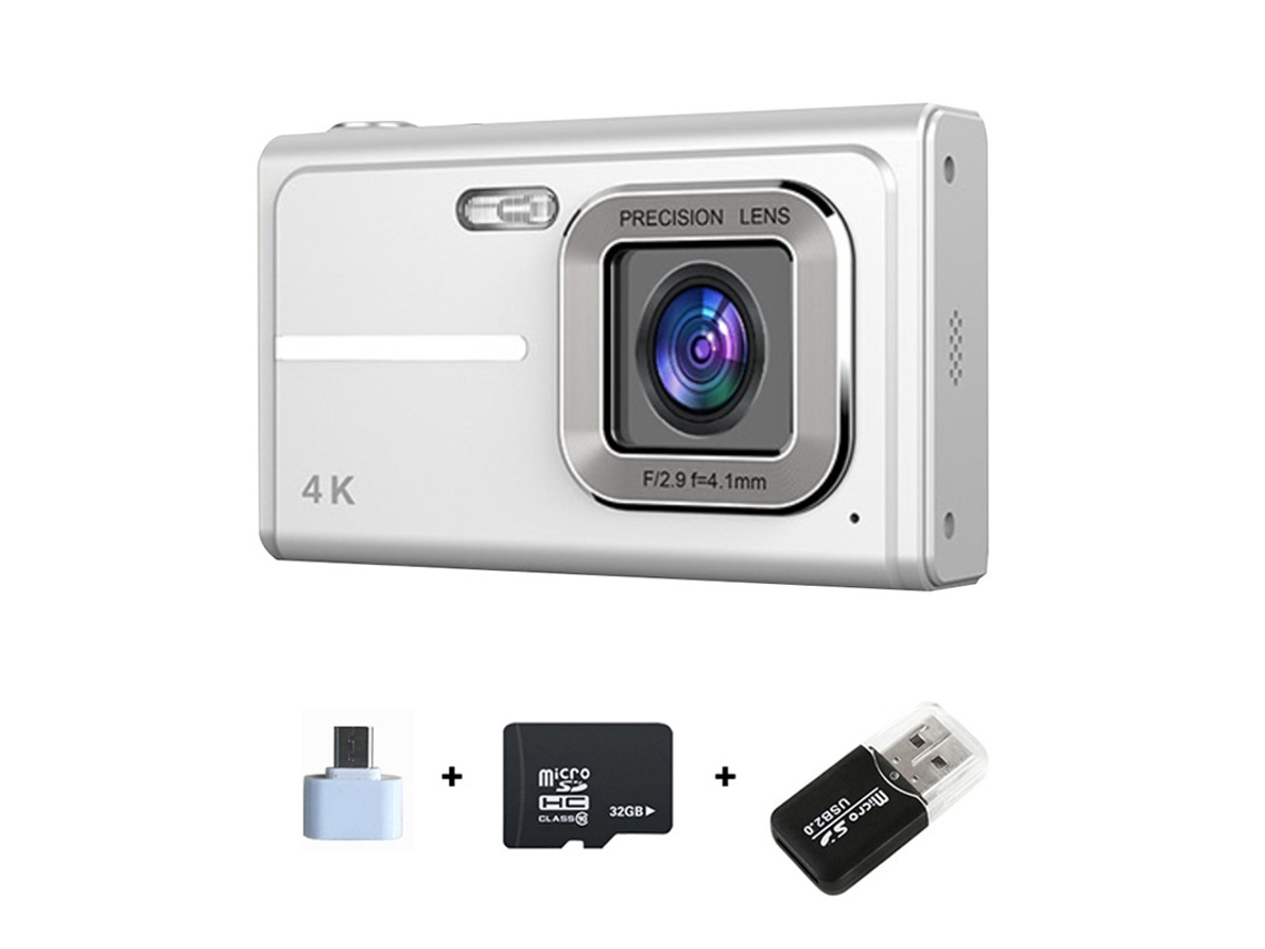 Câmera Digital Hd 4k Zoom 16x Autofoco Tela 2.4 Câmera Ccd 32g Prata 