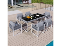 Conjunto De Comedor De Cuerda, Muebles De Jardín Para 6 Personas, Sillones, Funda De Tela Extraíble Y Lavable, Gris, Blanco
