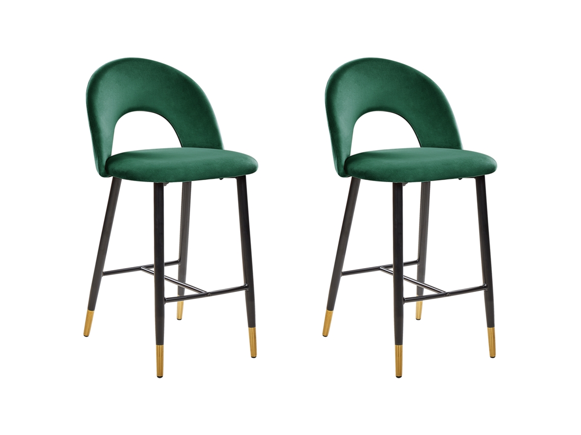 Conjunto de 2 cadeiras de bar BELIANI Falton de Veludo Verde 48x49x98