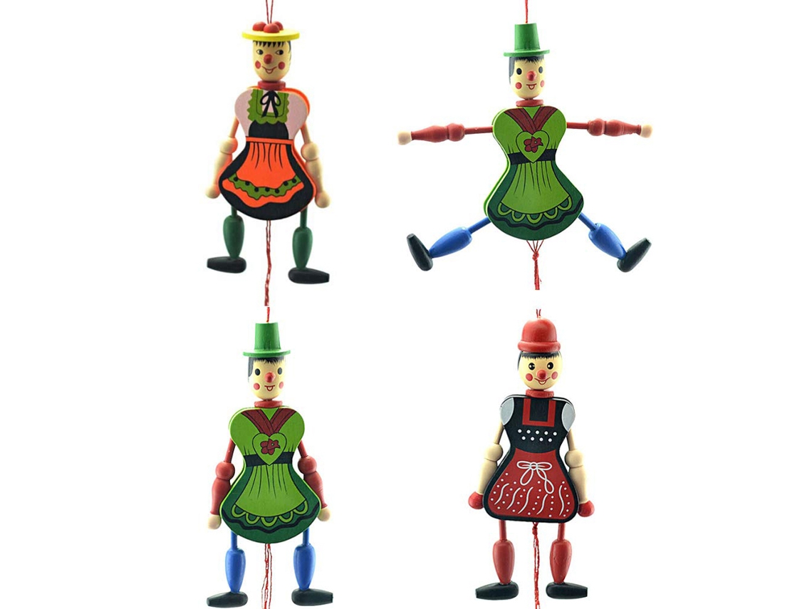 4pcs Brinquedos Marionete Com Corda Boneca De Madeira Divertida Decoração Suspensa