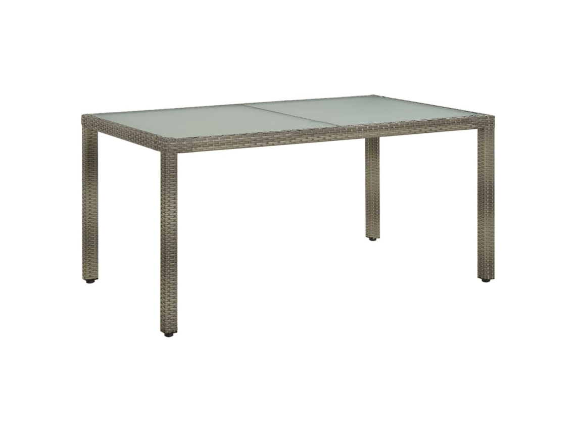Mesa de jardín LOVELY HOME para cenar en vidrio templado y mimbre, patas gris (150 x 90 x 75 cm)