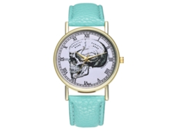 Reloj Cuarzo Unisex De Moda Con Correa De Piel Pu Y Patrón De Calavera (menta)