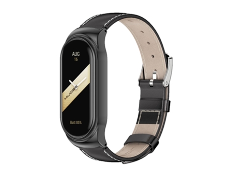 Correa de reloj inteligente para Xiaomi Mi Band 8 Mijobs CS Funda de cuero genuino Correa de reloj de cuero de capa superior (negro + blanco)