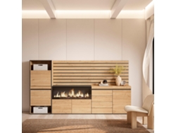 Zapatero, 274x145x35 cm, Dormitorio, habitación, Chimenea eléctrica XXL, Cómoda, Cajonera, Listones Decorativos, Roble SKRAUT HOME