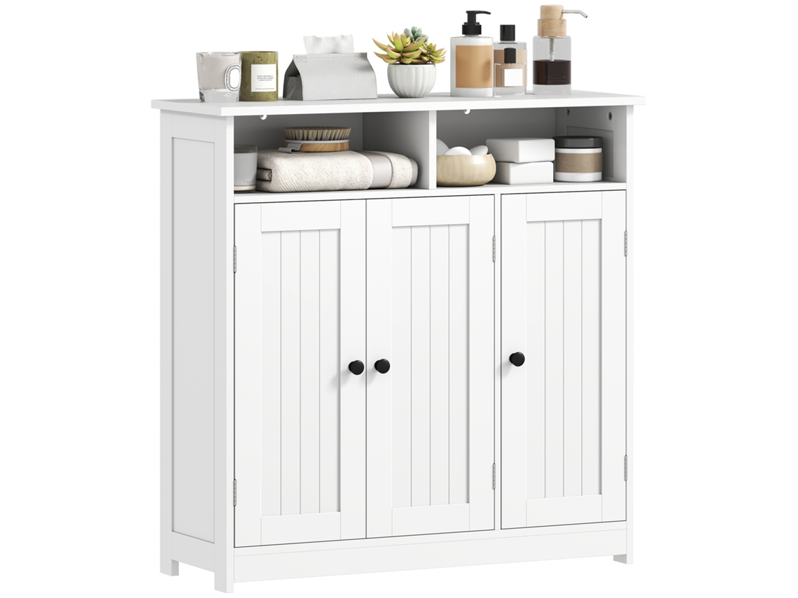 Armario De Baño Estrecho Con 3 Puertas, 2 Compartimentos Y Estante Ajustable, 85x30x85cm, Blanco.