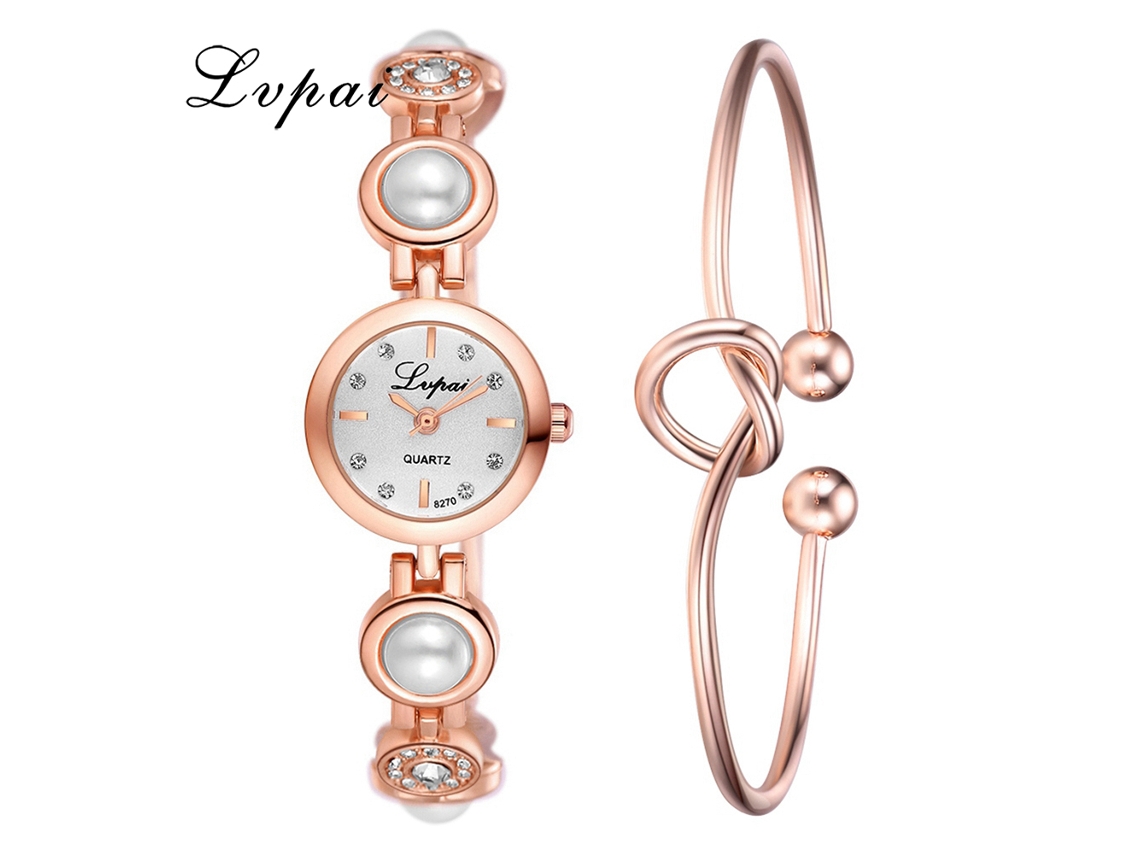 Reloj De Cuarzo Para Mujer Con Brazalete De Aleación, Ivpai, Oro Rosa Y Decoración De Diamantes De Imitación Blancos.