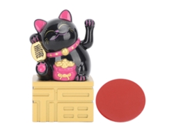 Estatua de gato de la suerte Baok con brazo móvil, funciona con energía solar, decoración de mesa china Feng Shui, 10 cm, negra.
