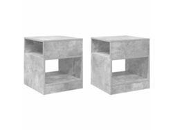 Mesa Auxiliar 2 Uds | Mesa Lateral Gris Concreto 40,5 X 40 X 45 Cm