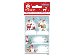 12 Pegatinas GLOBAL GIFT navideñas de purpurina plateada