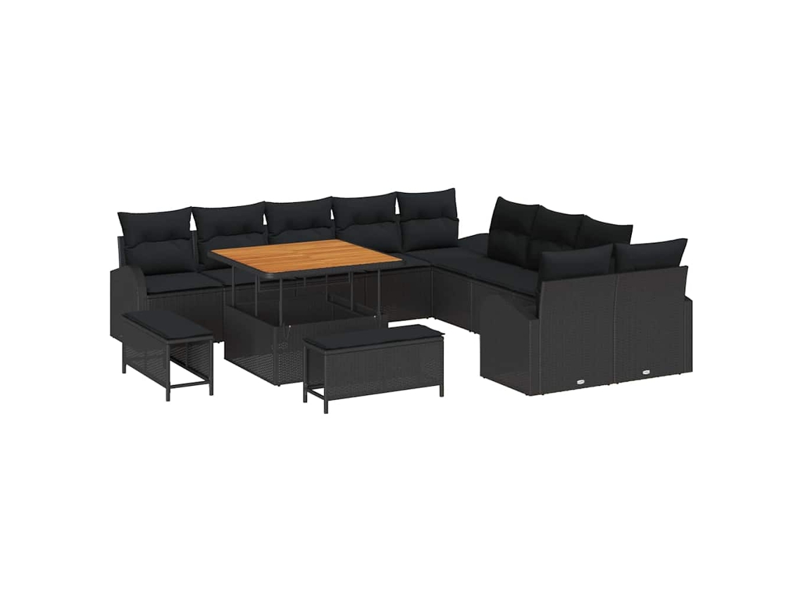 Maison Exclusive - Conjunto De Sofás De Jardín 13 Pcs Negro Ratán Sintético
