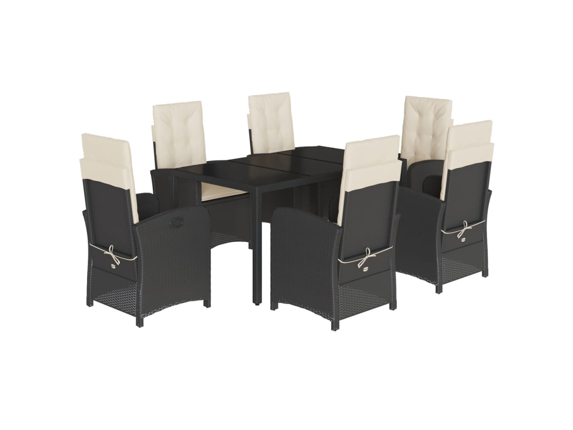 Maison Exclusive - Set De Comedor De Jardín 7 Pzas Y Cojines Ratán Sintético Negro