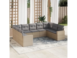 Conjunto de sofá de jardín de 9 piezas con cojines, mimbre sintético beige, Dkd Home Decor
