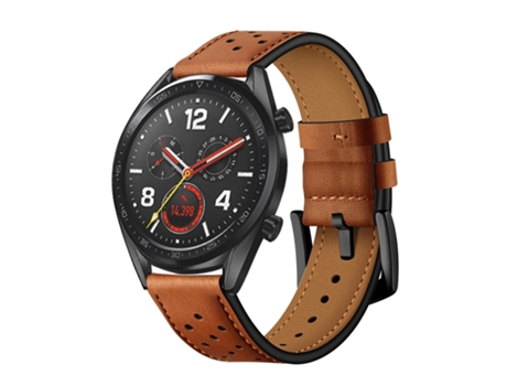 Correa de reloj inteligente de 22 mm para Huawei Watch GT2e / GT2 de cuero de 46 mm con orificio en flor de ciruelo (marrón)
