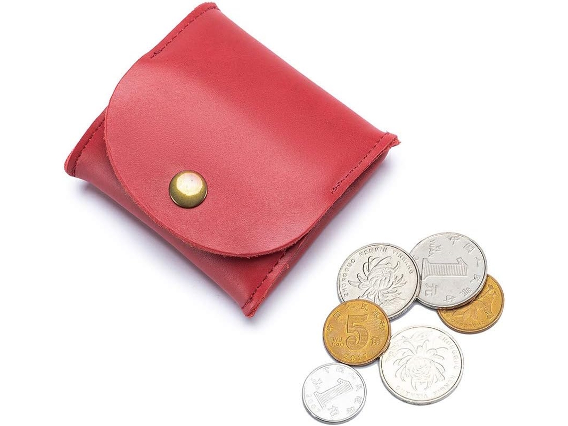 Monedero de piel sintética con cierre - Estuche pequeño y compacto - Rojo