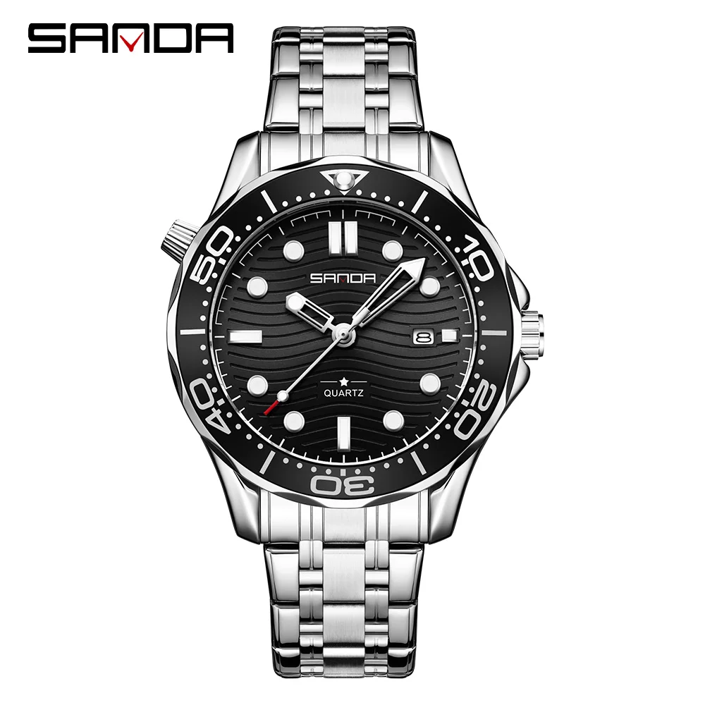 Reloj de cuarzo MDUG para negocios, sencillo, multifuncional, resistente al agua, luminoso, con fecha (plateado y negro)
