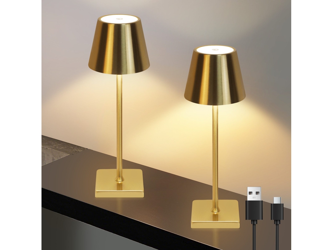 Lámpara de mesa LED vintage dorada, inalámbrica, táctil y regulable, con 3 temperaturas de color, Nettlife