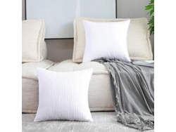 Rebe-funda De Almohada Decorativa De Terciopelo Rayado Suave, Blanco Puro, 45x45cm, 2 Piezas