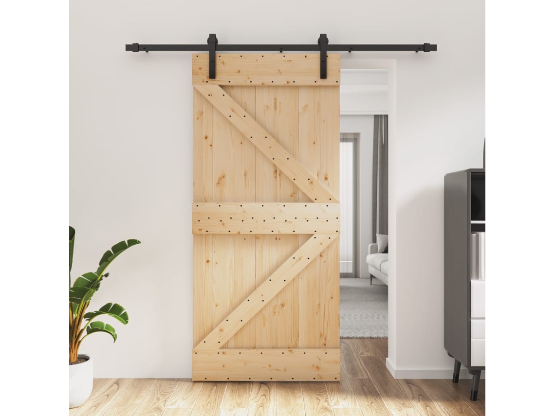 Puerta corrediza | Puerta corredera con herrajes 95x210 cm madera maciza de pino Wsd129817 Lovely Home