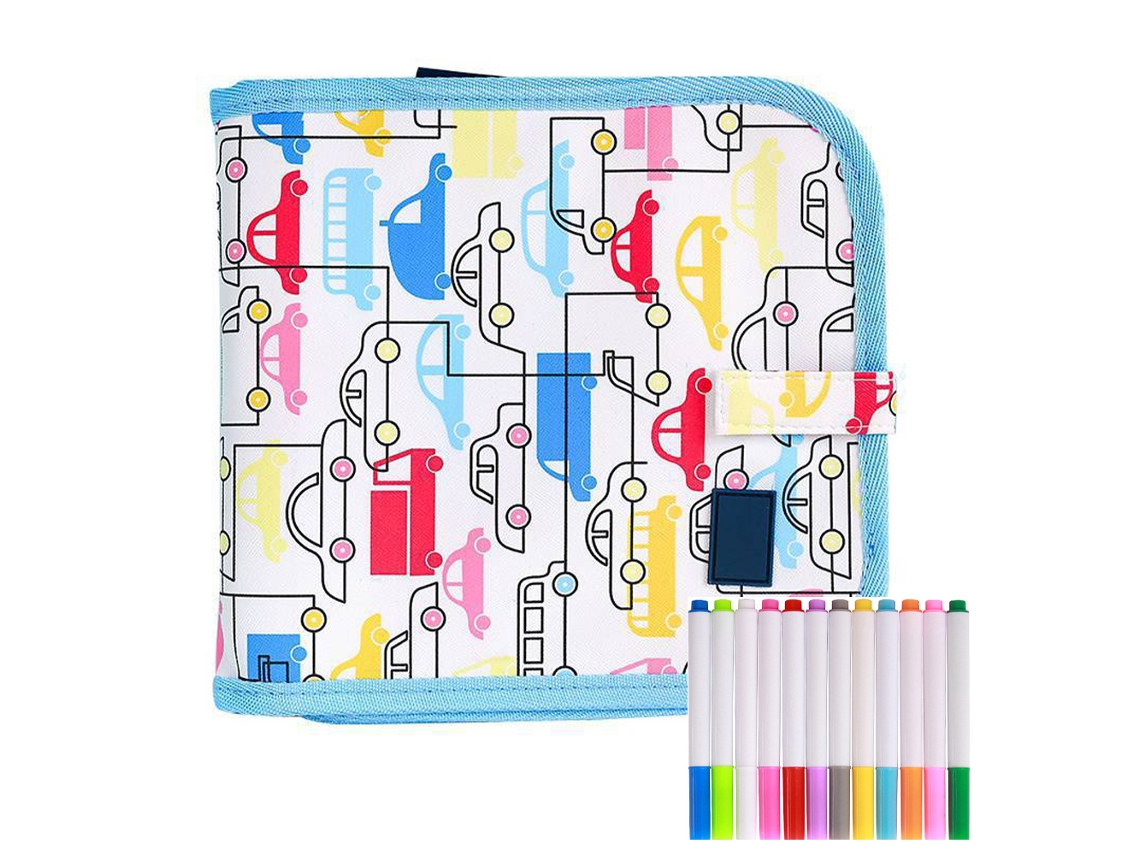 Bloc de dibujo borrable con superficie de cuero, juguete educativo con animales para coche/avión, pizarra infantil