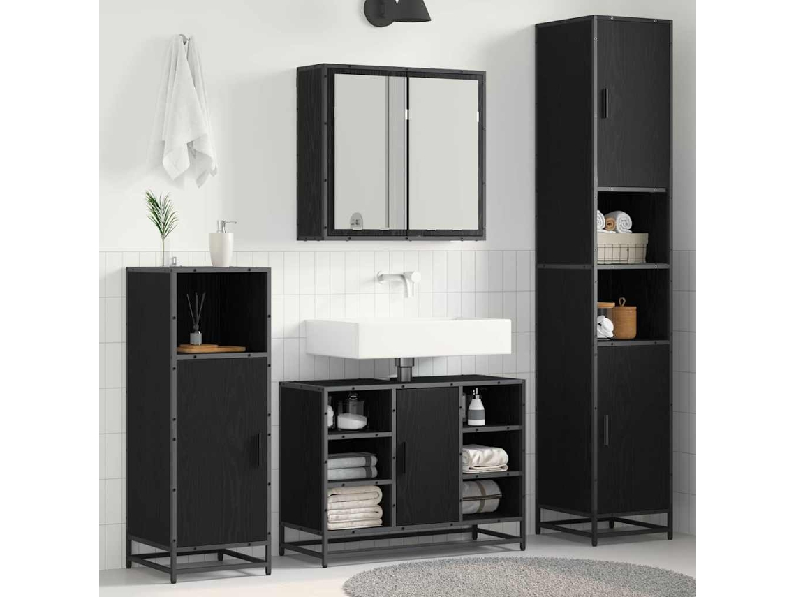 Conjunto de muebles de baño con puerta, roble negro, 4 piezas, MAISON EXCLUSIVE
