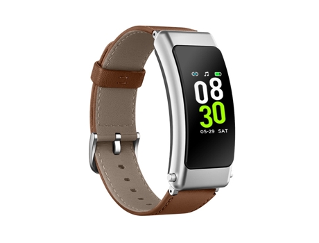 Smartwatch K30 0,96 '' Correa de cuero Auricular extraíble Vida resistente al agua Soporte Llamada Bluetooth (Marrón plateado)