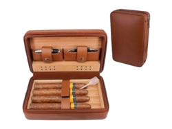 RNEMITERY Humidificador de viaje con revestimiento de madera de cedro, estuche portátil de cuero para puros con humidificador y bandeja extraíble, solución prem