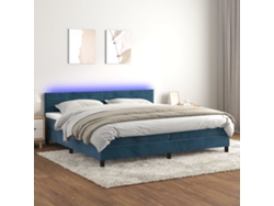 Cama Box Spring Colchón Y Led Terciopelo Azul Oscuro 200x200 Cm