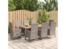 Conjunto de comedor de jardín DKD Home Decor de 9 piezas con cojines, ratán gris